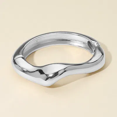 Fashnzfab Metal Organic Shape Hinged Bangle Bracelet Rhodium In Metallic