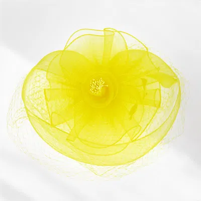 Fashnzfab Feather Mesh Flower Fascinator / Headband In Yellow