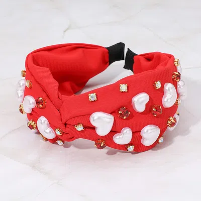 Fashnzfab Pearl Heart Stone Cluster Embellished Knot Headband In Multi