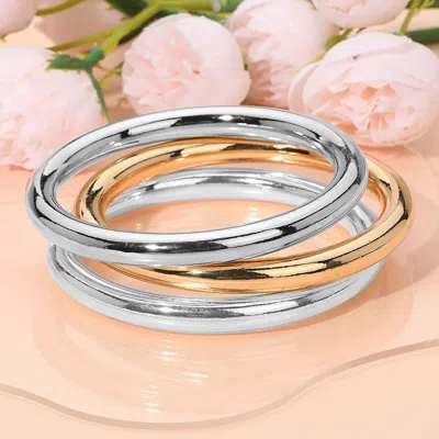 Fashnzfab 3pcs - Glossy Metal Bangle Multi Layered Bracelets Gold, Rhodium In Silver