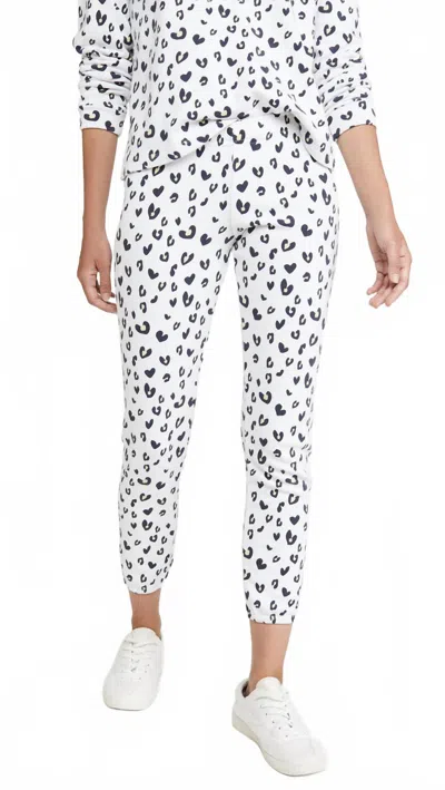 Monrow Heart Leopard Elastic Waist Sweatpant In Natural In White
