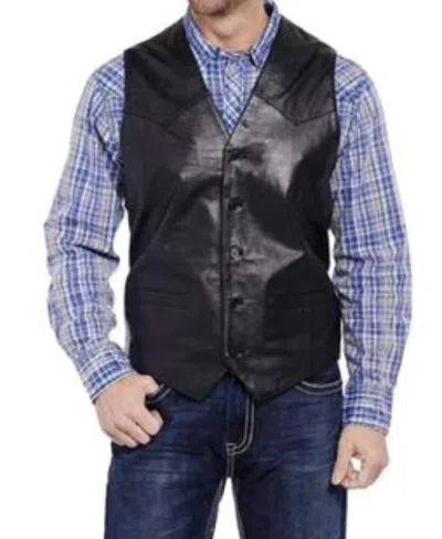 Cripple Creek Men's Five Button Genuine Nappa Lamb Leather Vest In Black In Black