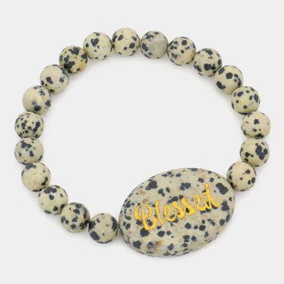 Fashnzfab Blessed Message Semi Precious Stone Stretch Bracelet Black, Neutral In Multi