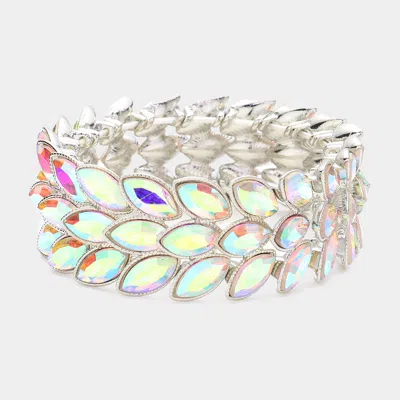 Fashnzfab 3rows Marquise Stone Cluster Stretch Evening Bracelet Ab, Silver In Multi