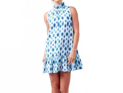 Lanhtropy Daisy Short Linen Dress In Hamptons Print In Blue