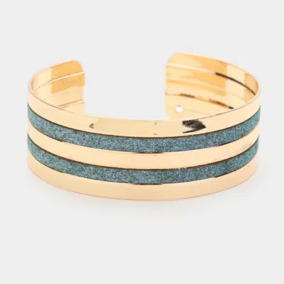 Fashnzfab Metal Shiny Stripe Detail Cuff Bracelet Blue, Teal In Gray