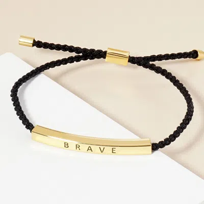 Fashnzfab Gold Dipped Brave Message Bar Pointed Rope Adjustable Cinch Pull Tie Bracelet Gold In Black
