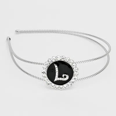 Fashnzfab -l- Crystal Accented Initial Monogram Headband In Black