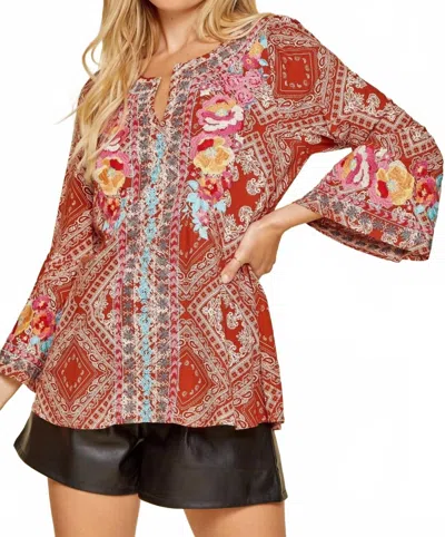 Andree By Unit South Beach Embroidered Bandana Top In Rust In Brown