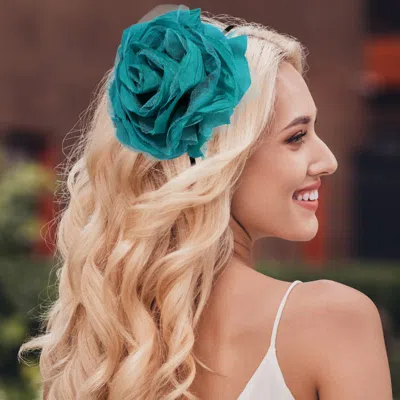 Fashnzfab Layered Mesh Fabric Flower Headband In Green