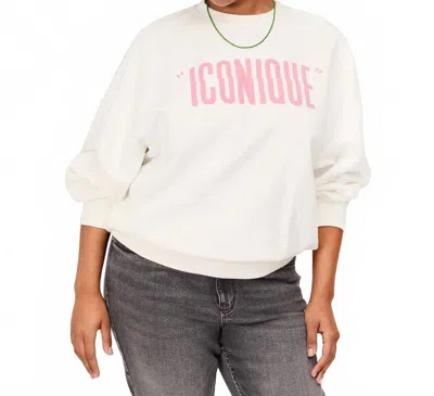 Clare V Iconique Long Sleeve Sweatshirt In White With Peony Letters In White