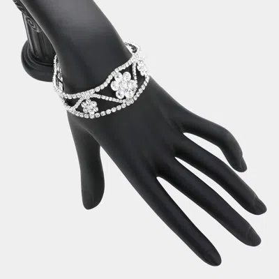 Fashnzfab Floral Rhinestone Evening Bracelet Silver In Silver