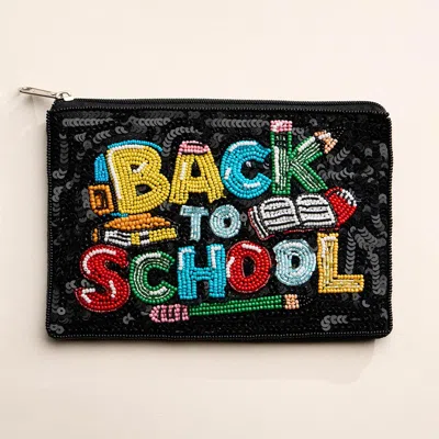 Fashnzfab Back To School Message Sequin Seed Beaded Mini Pouch Bag In Multi