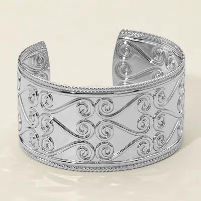 Fashnzfab Abstract Pattern Metal Cuff Bracelet Rhodium In Multi