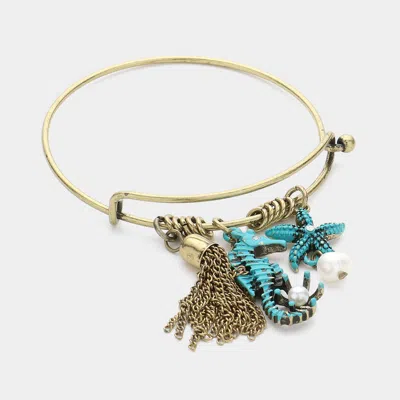 Fashnzfab Metal Chain Tassel & Seahorse Starfish Pearl Charm Hook Bracelet Gold Burnished, Turquoise In Multi