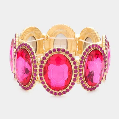 Fashnzfab Oval Glass Crystal Stretch Evening Bracelet Fuchsia In Pink
