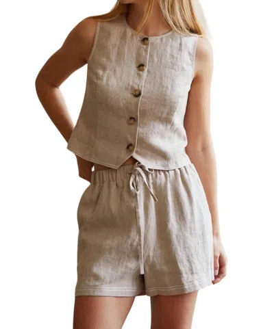 Crescent Contrast Stitch Linen Vest In Neutral