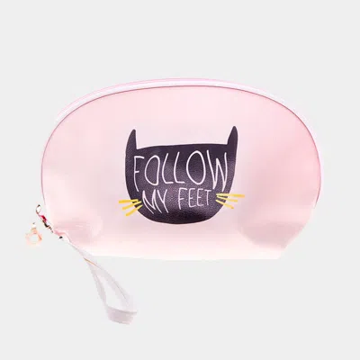 Fashnzfab Follow My Feet Cat Print Zipper Pouch Bag 9x5x3 In Multi