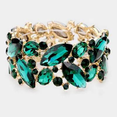 Fashnzfab Marquise Crystal Stretch Evening Bracelet Emerald, Gold In Multi