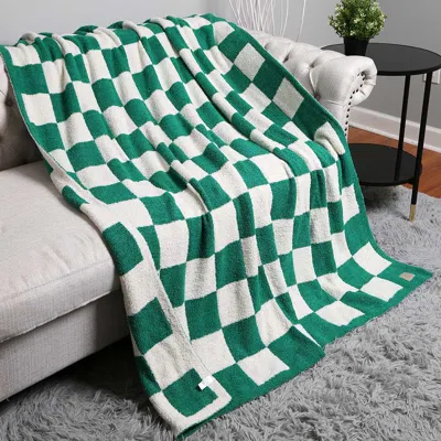 Fashnzfab Reversible Checkerboard Patterned Throw Blanket In Green