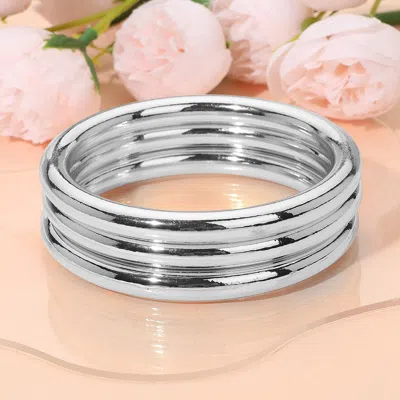 Fashnzfab 3pcs - Glossy Metal Bangle Multi Layered Bracelets In Multi