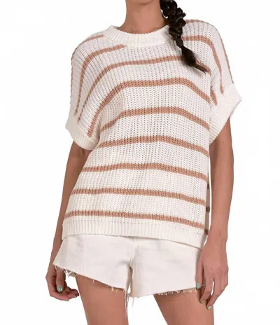 Elan Crewneck Striped Sweater In Natural Tan In Multi