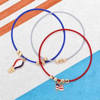 Fashnzfab 3pcs - American Usa Flag Hot Air Balloon Charm Guitar String Stackable Stretch Bracelets Multi In Multi