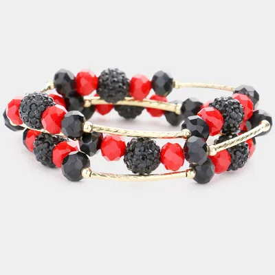 Fashnzfab 3pcs - Shamballa Ball Faceted Beaded Stretch Bracelets In Multi