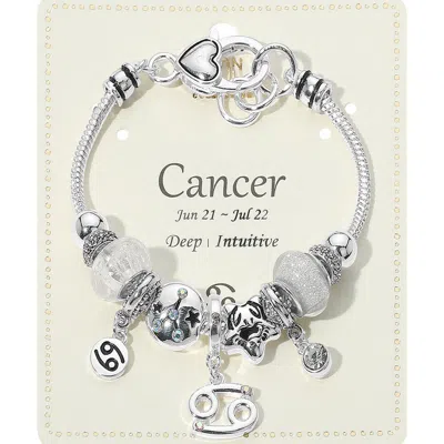 Fashnzfab Cancer - Horoscope Symbol Zodiac Charm Beaded Bracelet White In White