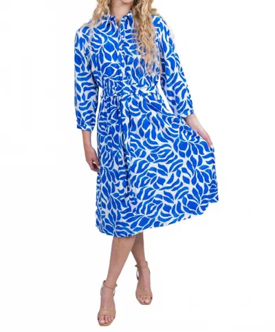 Trisha Tyler Print Midi Dress In Blue/white In Blue