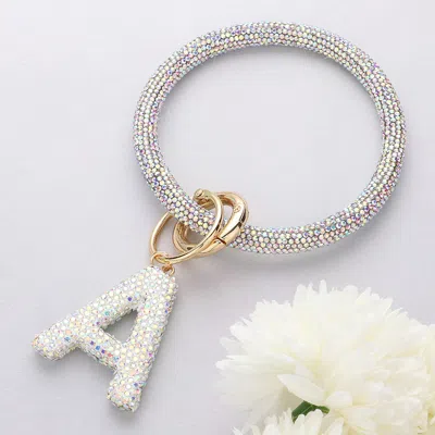 Fashnzfab -a- Bling Studded Initial Monogram Charm Bracelet Keychain Ab In Multi