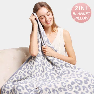 Fashnzfab 2 In 1 Reversible Leopard Patterned Blanket / Pillow In Multi