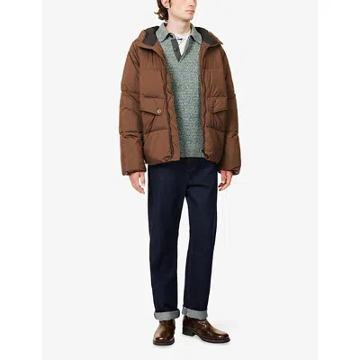 Ps By Paul Smith S By Paul Smith Mens Logo-patch Raglan-sleeve Shell Puffer Jacket Brown In Brown