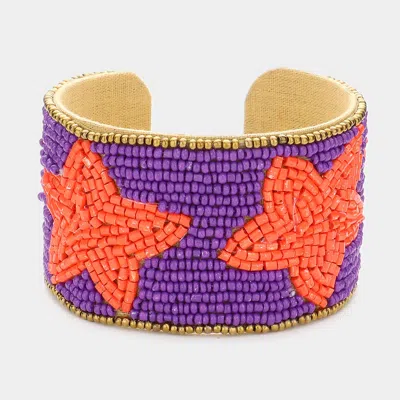 Fashnzfab Game Day Beaded Star Accented Cuff Bracelet Orange, Purple In Multi