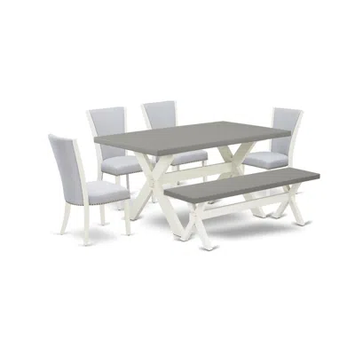 East West Furniture 6 Piece Dining Table Set - 4 Grey Linen Fabric Dining Room Chair With Nailheads And Cement Kitchen T In Multi