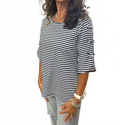 Lulu-b Open Shoulder Top In Navy/white In Multi