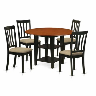 East West Furniture Dining Room Set Black & Cherry, Suan5-bch-c In Brown