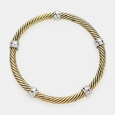 Fashnzfab Gold Ring Pointed Twisted Metal Stretch Bracelet Two Tone In Multi