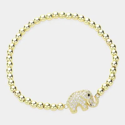 Fashnzfab Cz Stone Paved Elephant Pointed Stainless Steel Ball Beaded Stretch Bracelet Gold In Gold