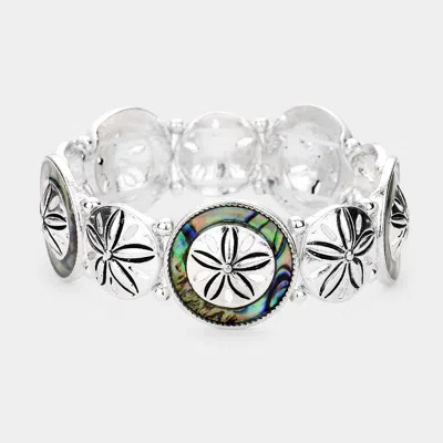 Fashnzfab Abalone Pointed Metal Sand Dollar Stretch Bracelet Abalone In Multi