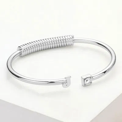 Fashnzfab -j- Initial Monogram Brass Metal Round Stone Tip Cuff Bracelet Rhodium In Multi