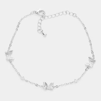 Fashnzfab Metal Butterfly Round Stone Station Bracelet Rhodium In Multi