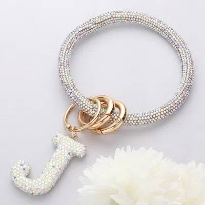 Fashnzfab -j- Bling Studded Initial Monogram Charm Bracelet Keychain Ab In Multi