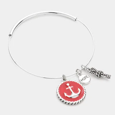 Fashnzfab Metal Anchor Rope Bangle Bracelet Red, Silver In Multi