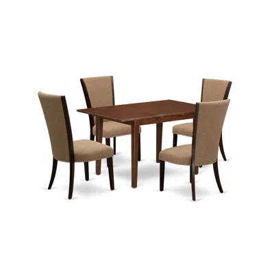 East West Furniture A Wooden Dining Table Set Of 4 Excellent Kitchen Chairs With Linen Fabric Light Sable Color And A Lo In Brown