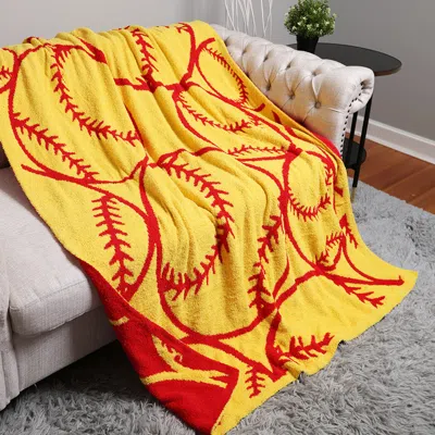 Fashnzfab Softball Patterned Reversible Throw Blanket In Yellow