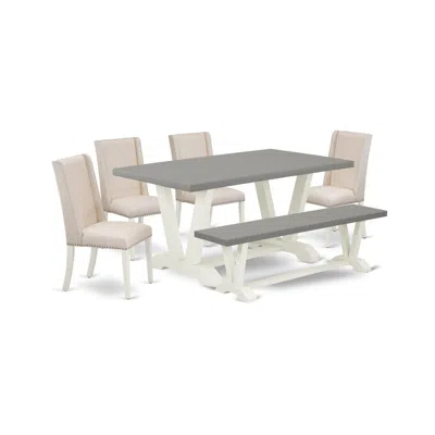 East West Furniture 6-piece Modern Dining Room Table Set An Excellent Cement Color Dining Table Top And Cement Color Sma In Neutral
