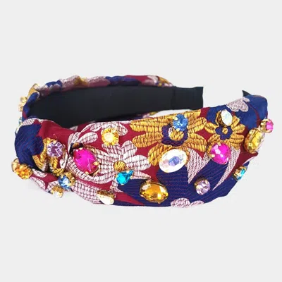 Fashnzfab Stone Cluster Embellished Flower Sequin Knot Headband In Multi