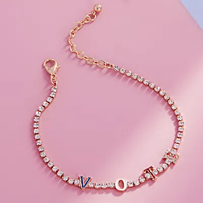 Fashnzfab Glittered Vote Message Pointed Round Stone Tennis Chain Bracelet Multi In Multi