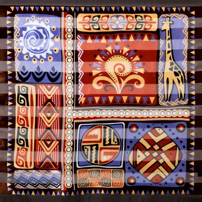 Truedames Silk Feel Striped Geometric Print Square Scarf In Brown